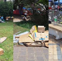 Así está la Plaza Belgrano: "basura y botellas por todos lados"