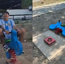 Influencers jujeños se subieron a juegos de niños en la plaza